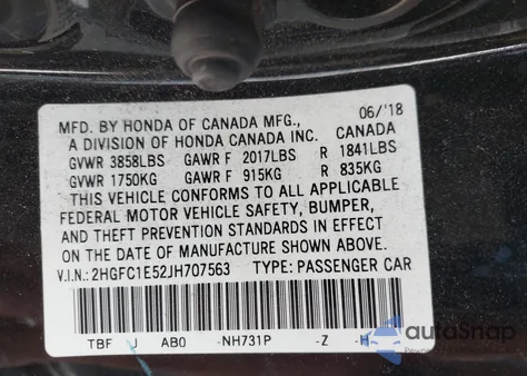 2018 Honda Civic Si z USA, uszkodzony, nr VIN 2HGFC1E52JH707563